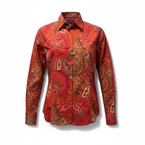 CRAIG TAYLOR Women’s Vibrant Orange Paisley Button Down Shirt